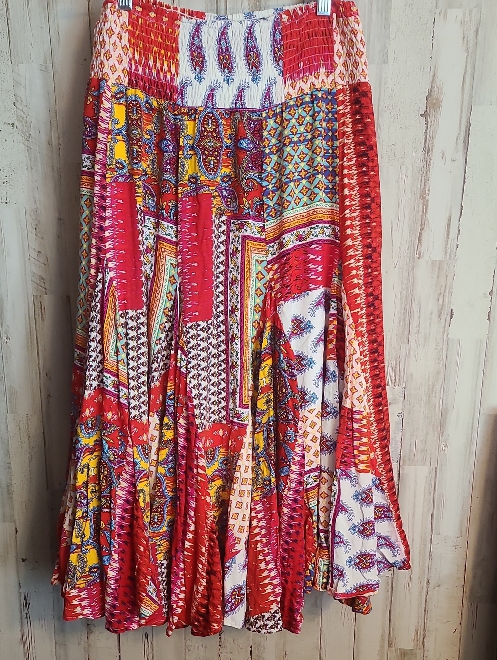 Bohemian Red Patchwork A-Line Skirt